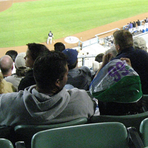 Father and son watching baseball